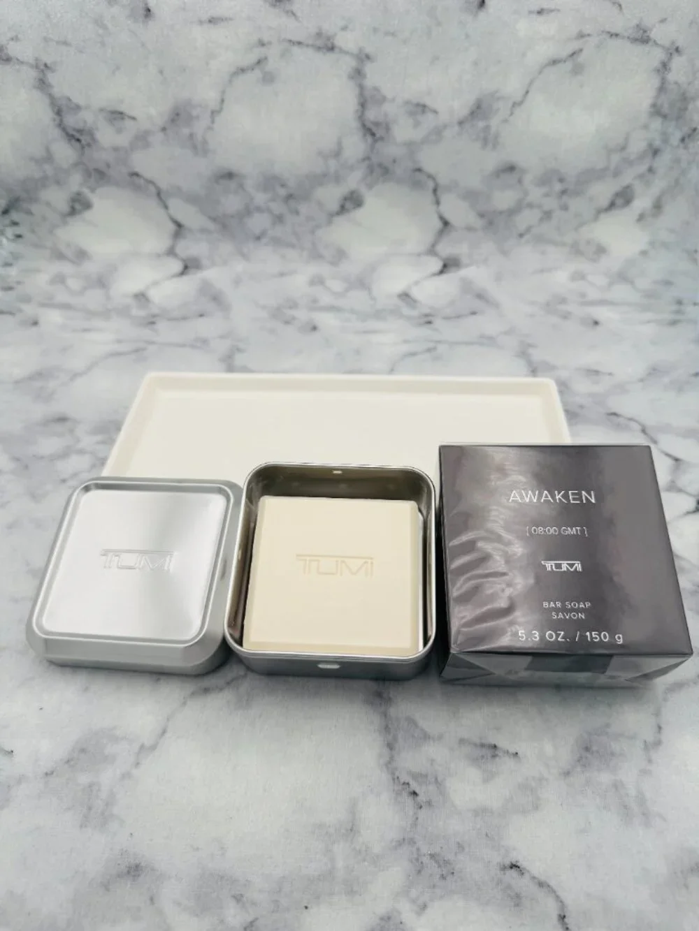 TUMI Skincare,Awaken 08:00 GMT Bar Soap in Aluminum Case-Full 150g,5.3oz-BOX-NEW